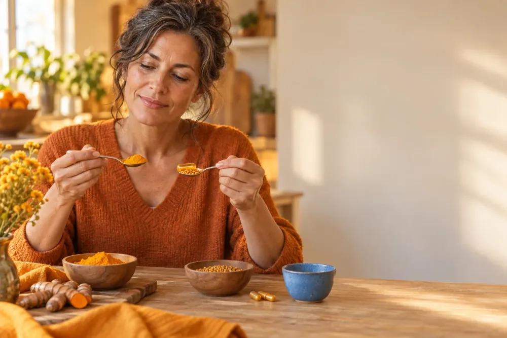 Two bowls with turmeric powder and extract – turmeric powder vs. curcumin extract compared